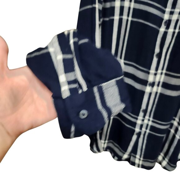 NEW Lucky Brand Womens‎ XL Button Up Shirt Blue Plaid Pattern Gauze Collared - Picture 7 of 16